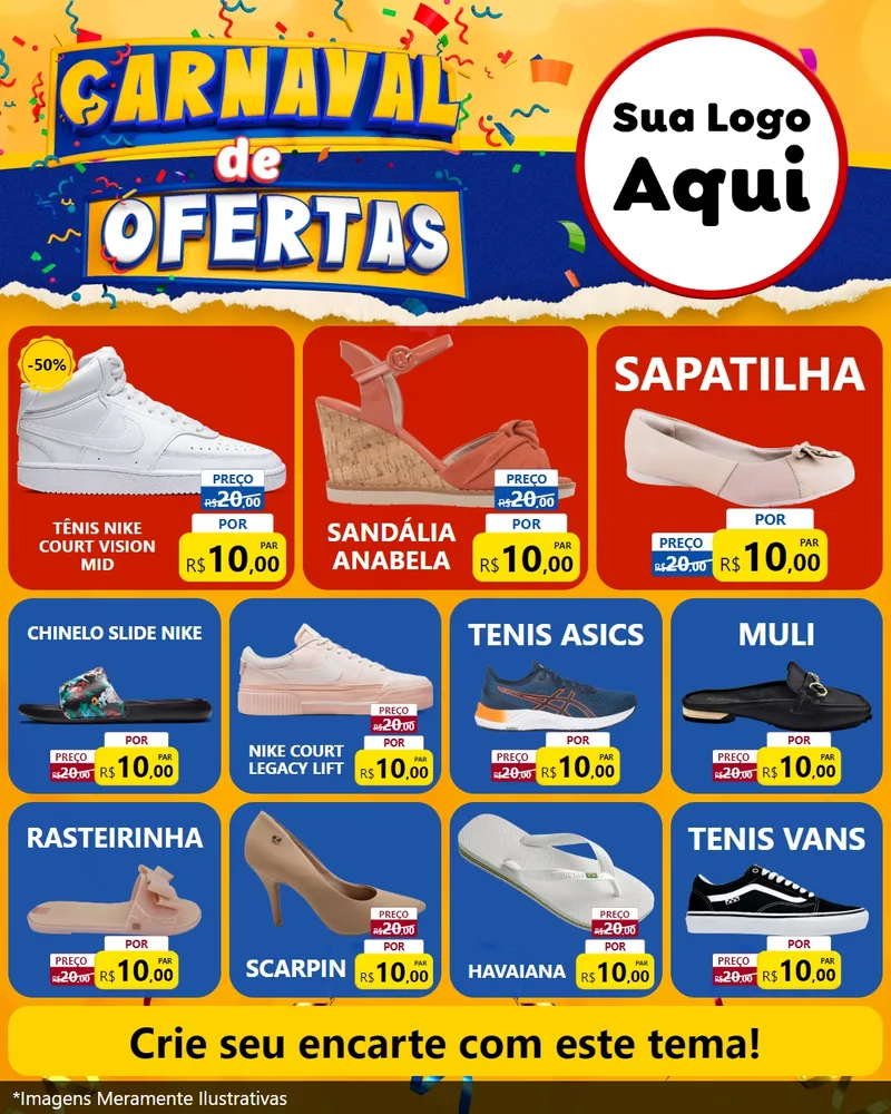 Modelo de Rede Social para Feed Instagram com o tema Carnaval de Ofertas para Calçados