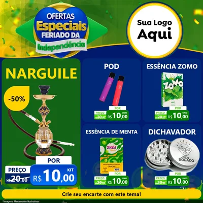 Modelo de Rede Social para Feed Facebook com o tema Ofertas Especiais Feriado da Independência para Tabacaria
