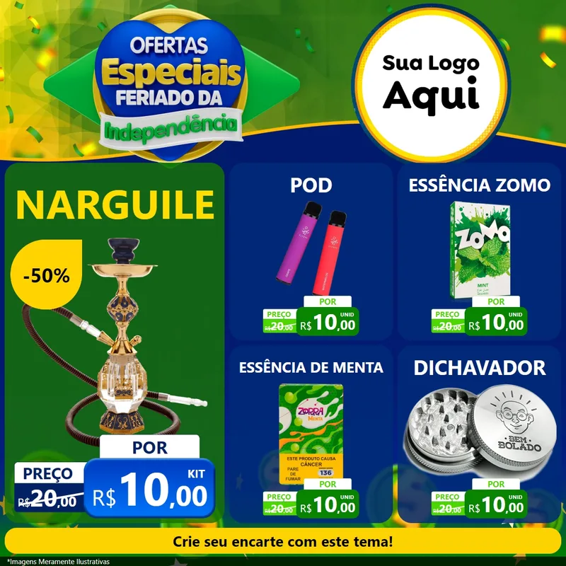 Modelo de Rede Social para Feed Facebook com o tema Ofertas Especiais Feriado da Independência para Tabacaria