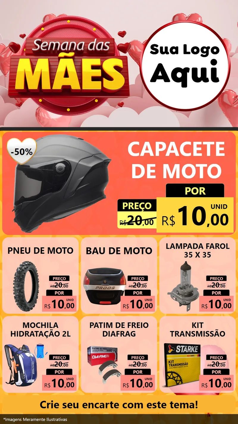 Modelo de Rede Social para Stories com o tema Semana das Mães para Moto peças