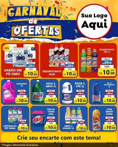 Modelo de Rede Social para Feed Instagram com o tema Carnaval de Ofertas para Produtos de Limpeza