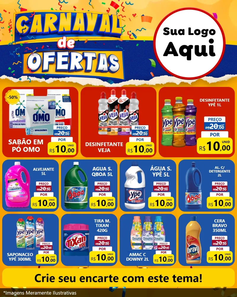 Modelo de Rede Social para Feed Instagram com o tema Carnaval de Ofertas para Produtos de Limpeza
