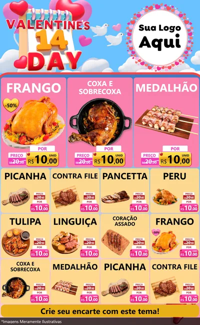Modelo de Encarte para Encarte Grande com o tema Valentine's Day para Assados