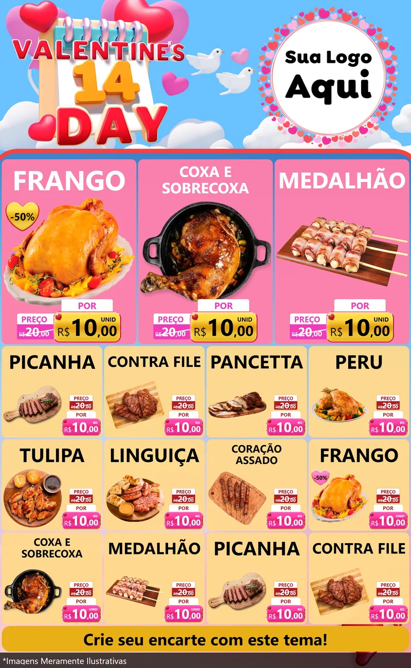 Modelo de Encarte para Encarte Grande com o tema Valentine's Day para Assados