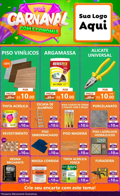 Modelo de Encarte para Encarte Grande com o tema Pré-Carnaval Com Economia para Material para Construção