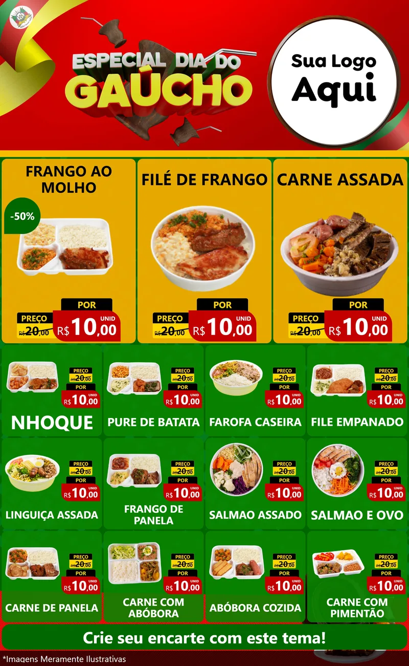 Modelo de Encarte para Encarte Grande com o tema Especial Dia do Gaúcho para Restaurante