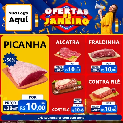 Modelo de Rede Social para Feed Facebook com o tema Ofertas de Janeiro para Açougue