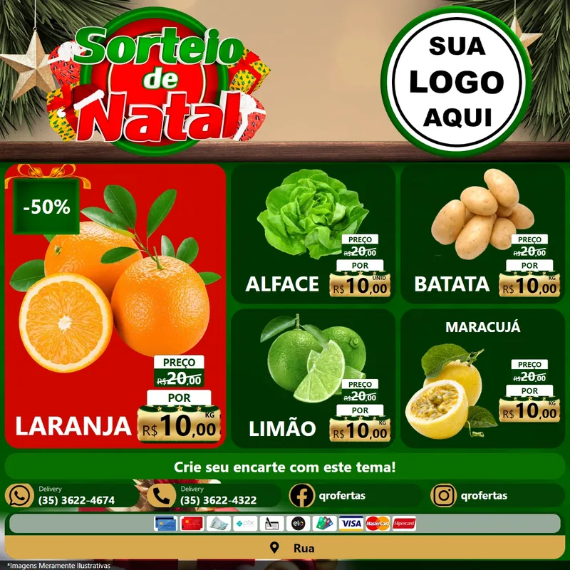 Modelo de Rede Social para Feed Facebook com o tema Sorteio de Natal para Hortifrúti