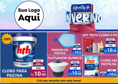 Modelo de Encarte para Encarte A4 Horizontal com o tema Ofertas de Inverno para Produtos para Piscina