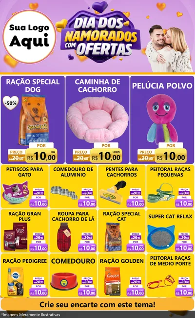 Modelo de Encarte para Encarte Grande com o tema Dia Dos Namorados Com Ofertas para Pet Shop