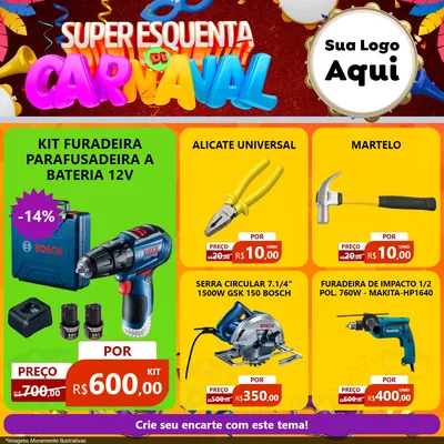 Modelo de Rede Social para Feed Facebook com o tema Super Esquenta de Carnaval para Maquinas e Ferramentas