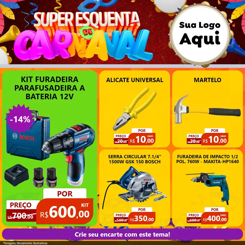 Modelo de Rede Social para Feed Facebook com o tema Super Esquenta de Carnaval para Maquinas e Ferramentas