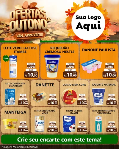 Modelo de Rede Social para Feed Instagram com o tema Ofertas de Outono - Vem, Aproveite! para Frios e Laticínios