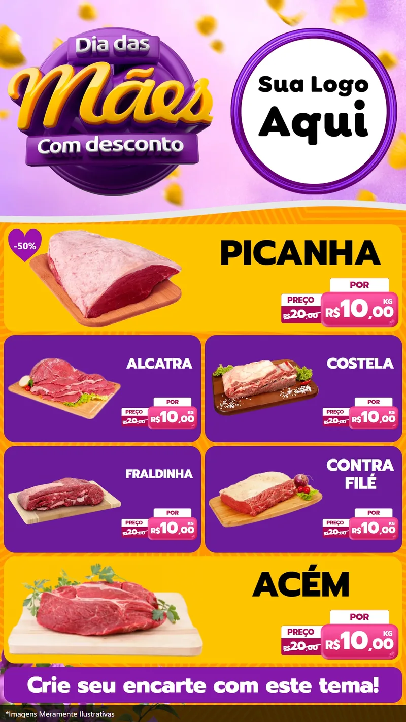 Modelo de TV para TV Vertical com o tema Dia das Mães com Desconto para Açougue