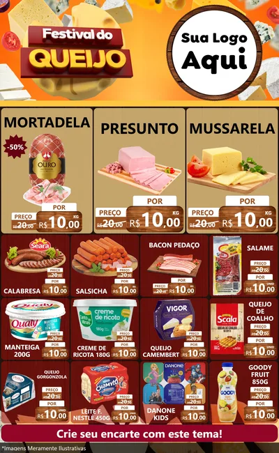 Modelo de Encarte para Encarte Grande com o tema Festival do Queijo para Frios e Laticínios