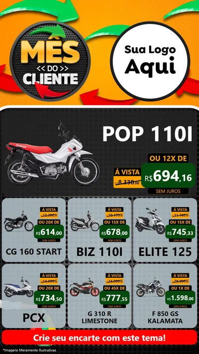 Modelo de Rede Social para Stories com o tema Mês do Cliente para Concessionaria de Motos