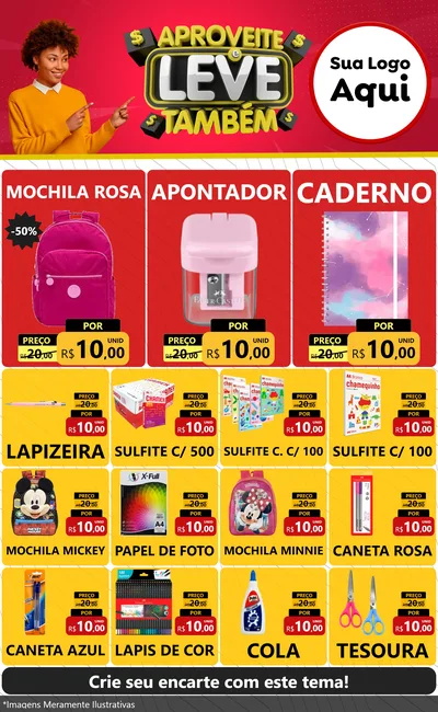 Modelo de Encarte para Encarte Grande com o tema Aproveite e Leve Também para Papelaria