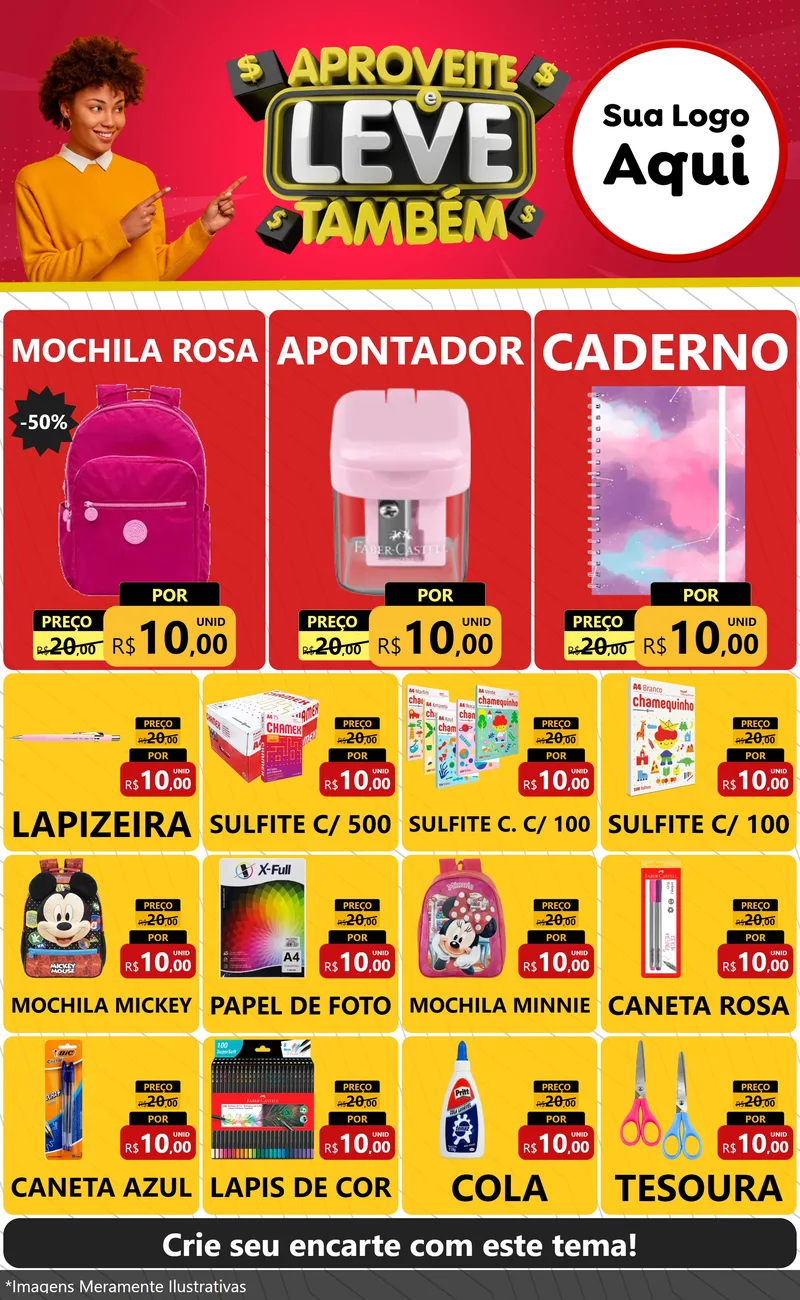 Modelo de Encarte para Encarte Grande com o tema Aproveite e Leve Também para Papelaria