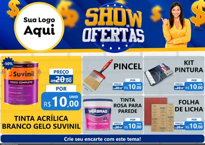 Modelo de Encarte para Encarte A4 Horizontal com o tema Show de Ofertas para Tintas e Ferramentas