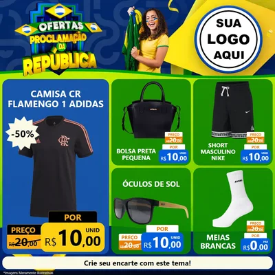 Modelo de Rede Social para Feed Facebook com o tema Ofertas Proclamação da República para Roupas e acessórios