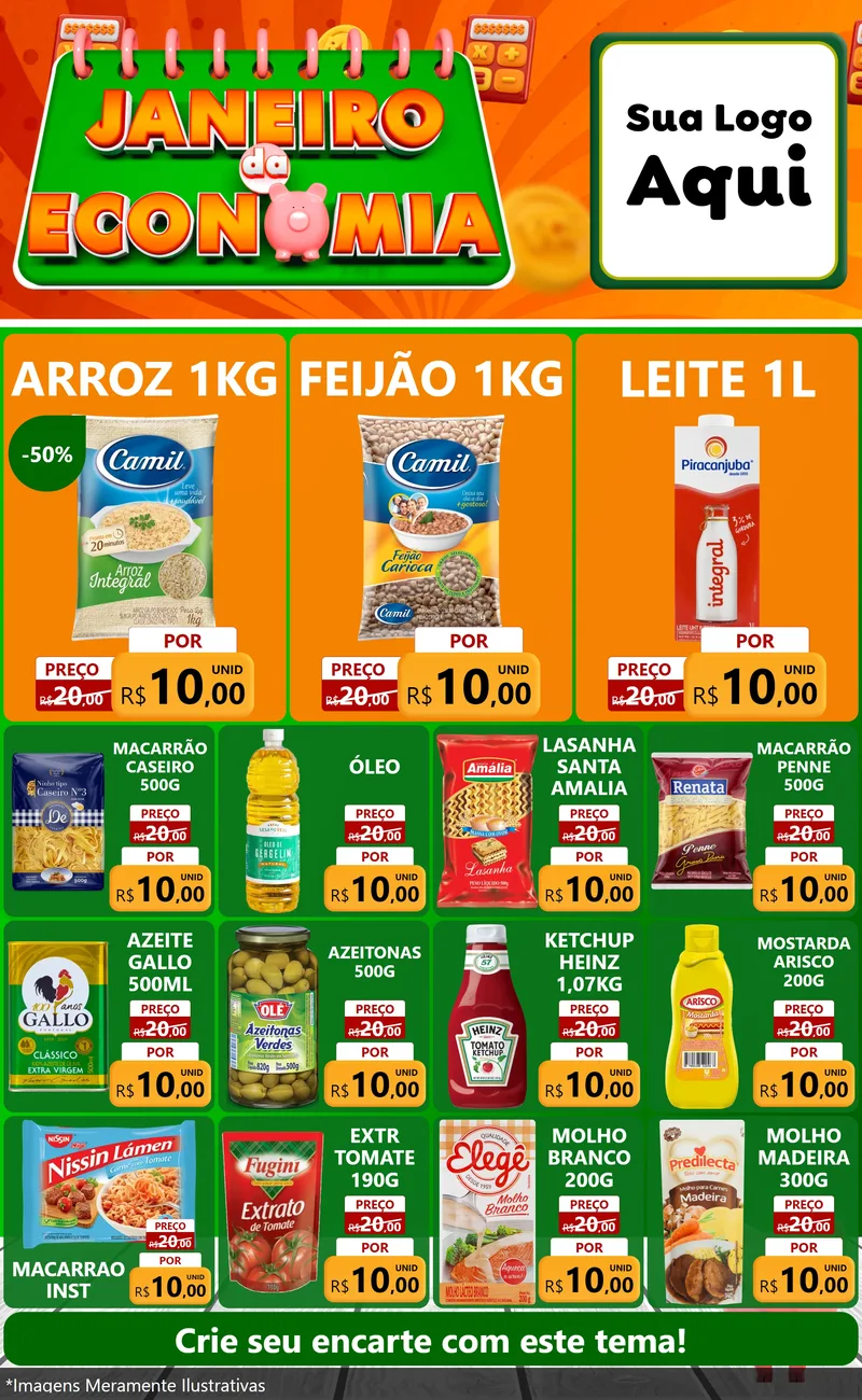 Modelo de Encarte para Encarte Grande com o tema Janeiro da Economia para Supermercado