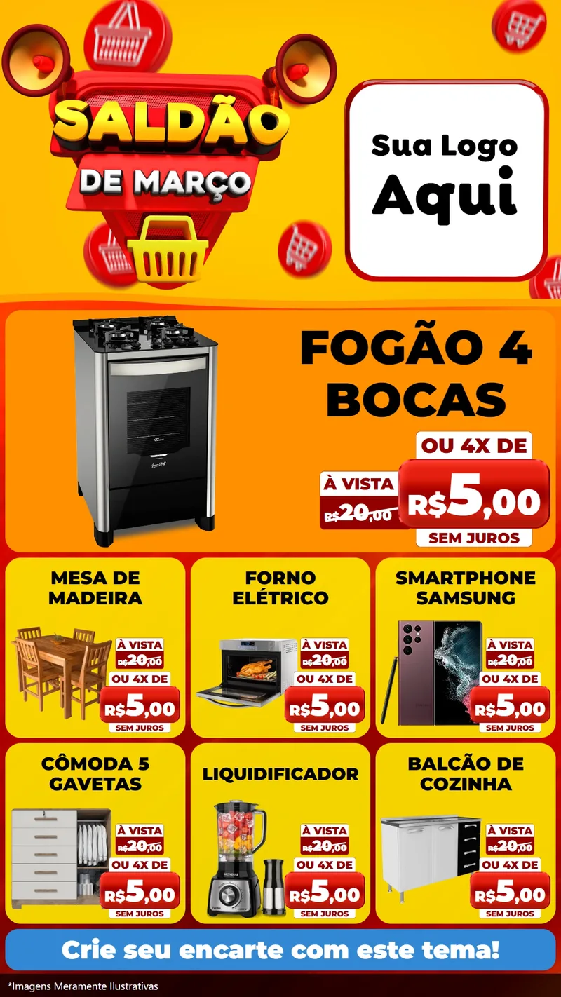 Modelo de Rede Social para Stories com o tema Saldão de Março para Móveis e Eletro