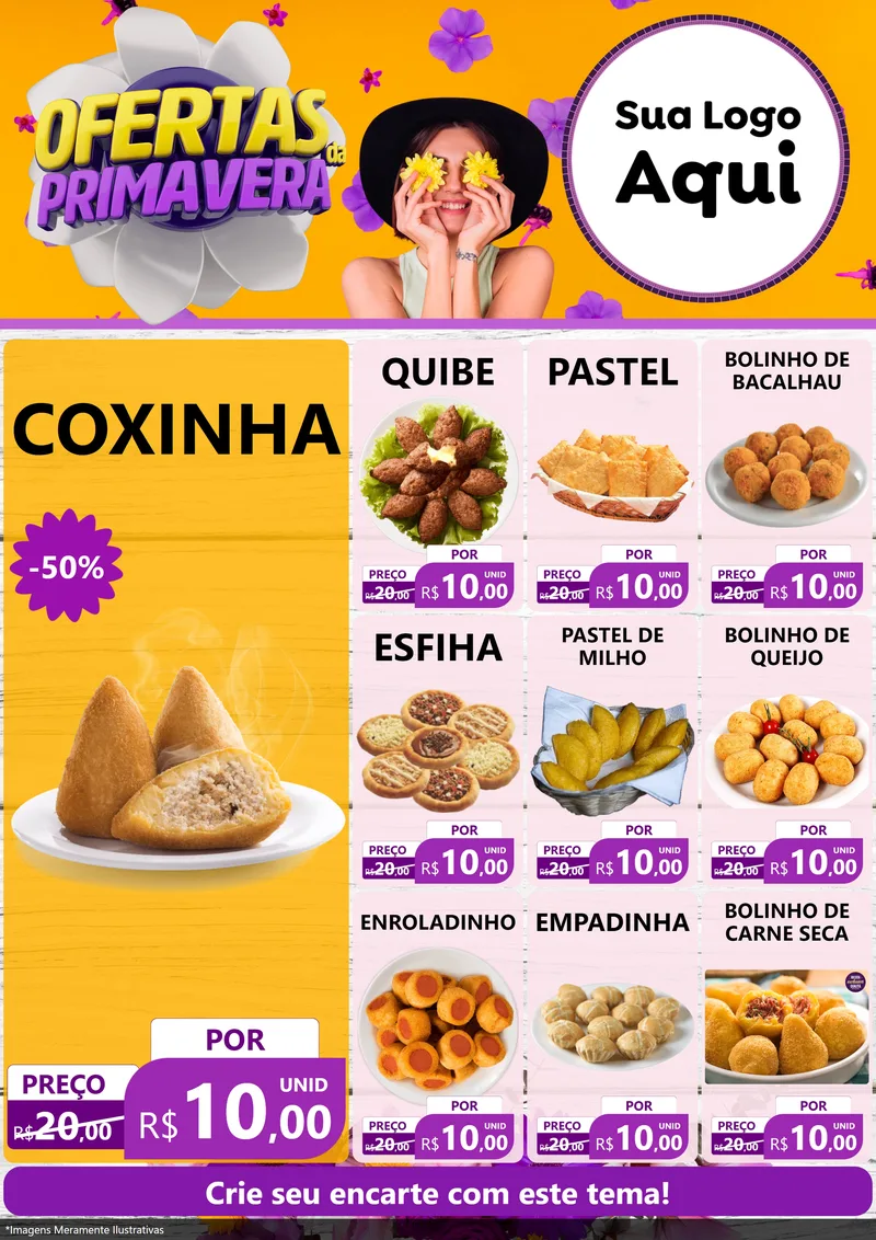 Modelo de Encarte para Encarte A4 Vertical com o tema Ofertas Da Primavera para Salgadaria
