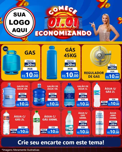 Modelo de Rede Social para Feed Instagram com o tema Comece 1º de Janeiro Economizando para Água e gás