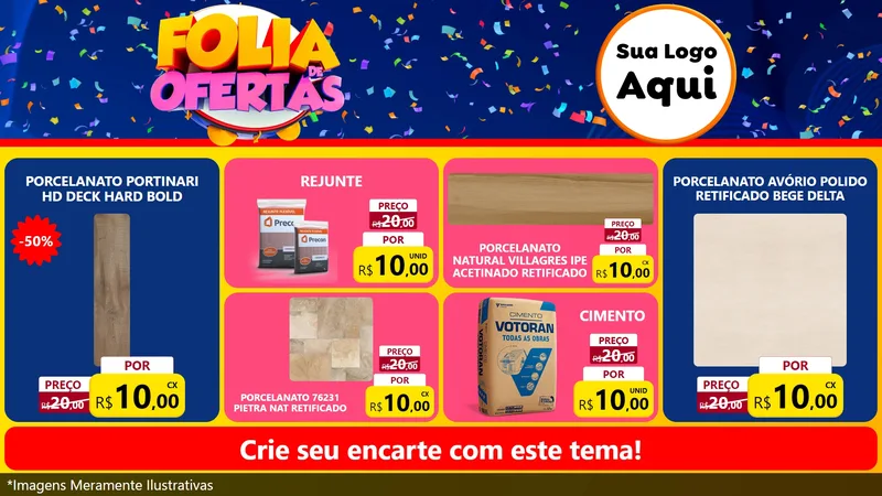Modelo de TV para TV Horizontal com o tema Folia de Ofertas para Pisos e revestimentos