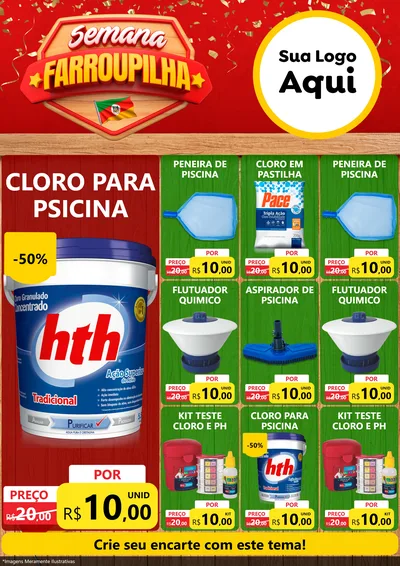 Modelo de Encarte para Encarte A4 Vertical com o tema Semana Farroupilha para Produtos para Piscina