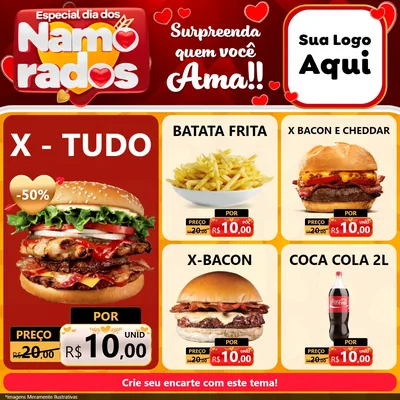 Modelo de Rede Social para Feed Facebook com o tema Especial Dia dos Namorados para Hamburgueria