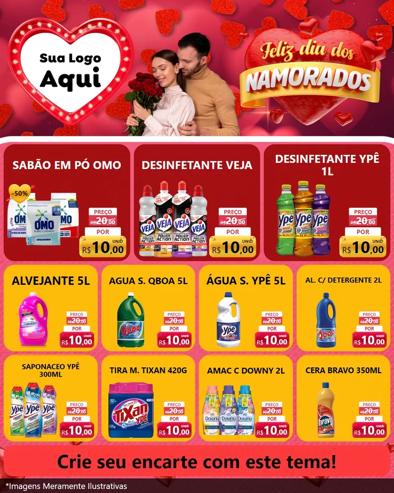 Modelo de Rede Social para Feed Instagram com o tema Feliz Dia Dos Namorados para Produtos de Limpeza