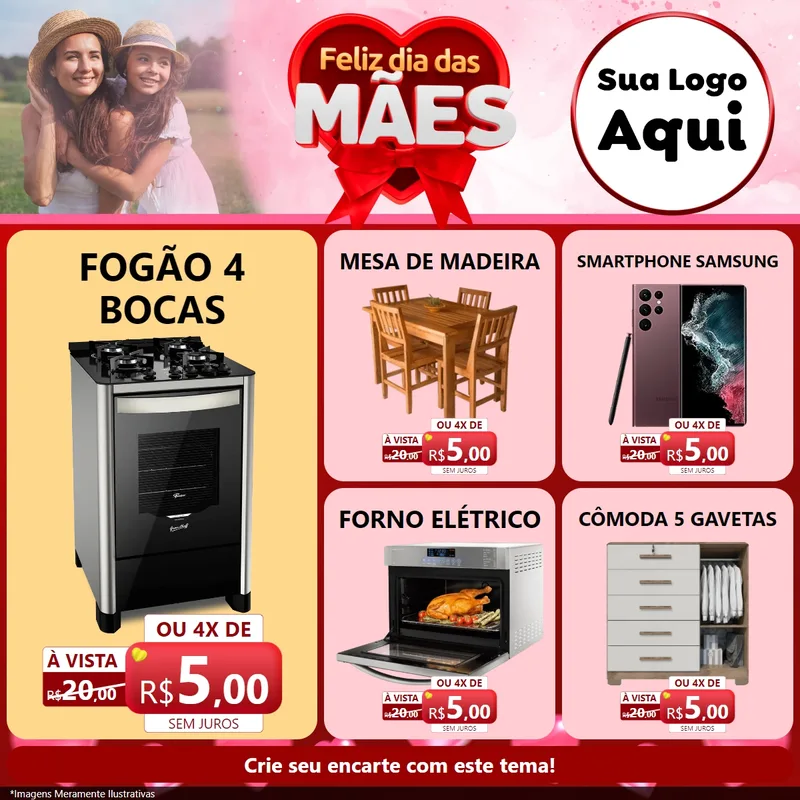 Modelo de Rede Social para Feed Facebook com o tema Feliz Dia Das Mães para Móveis e Eletro