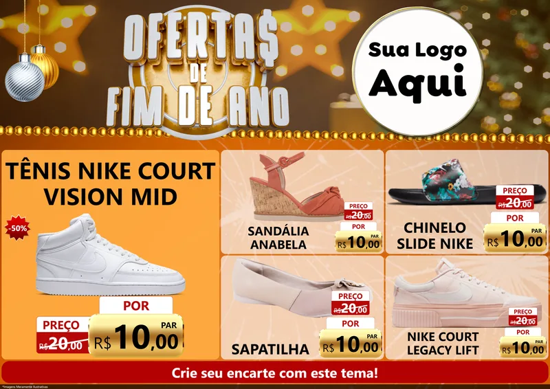 Modelo de Encarte para Encarte A4 Horizontal com o tema Ofertas de Fim de Ano para Calçados