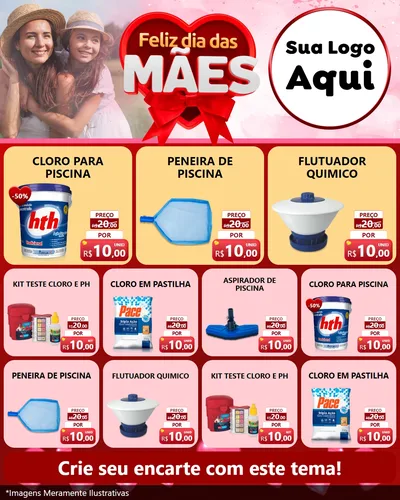Modelo de Rede Social para Feed Instagram com o tema Feliz Dia Das Mães para Produtos para Piscina