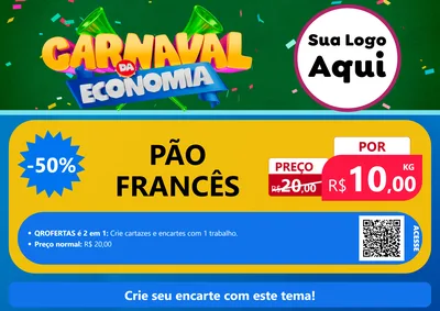 Modelo de Cartaz para Cartaz A4 Horizontal com o tema Carnaval da Economia para Padaria