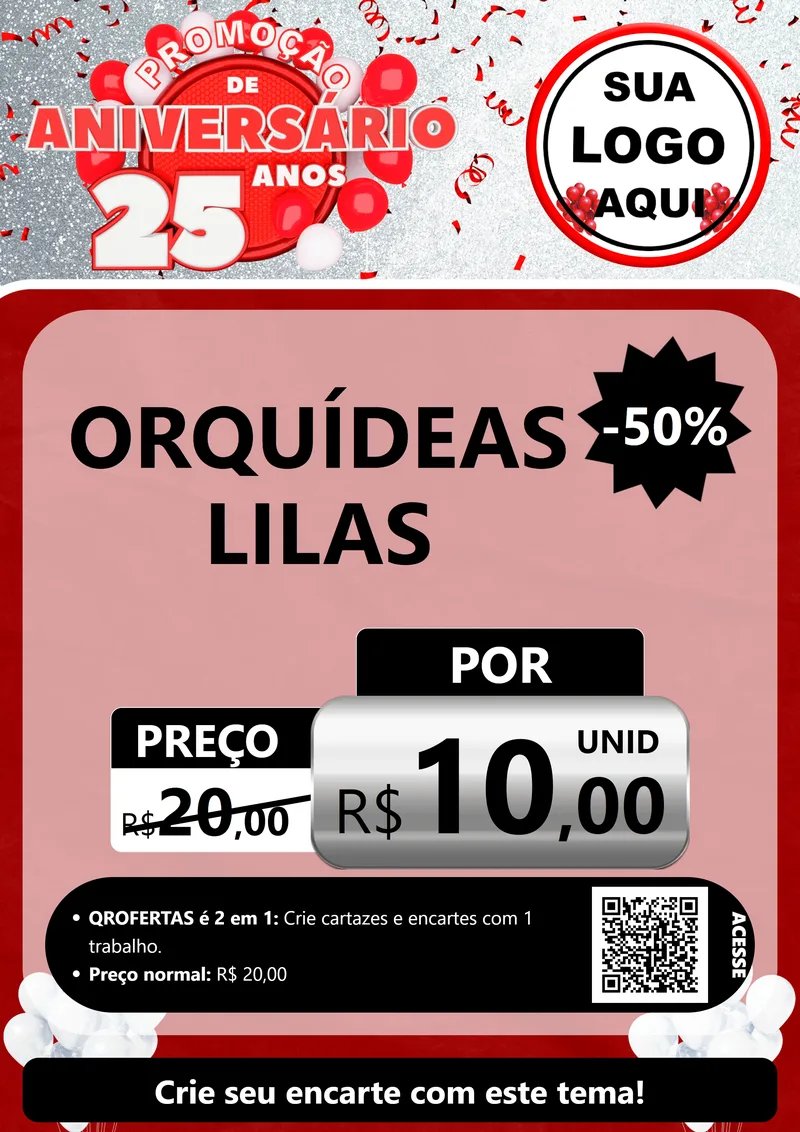 Modelo de Cartaz para Cartaz A4 Vertical com o tema Promoção de Aniversário - 25Anos para Floricultura e jardim