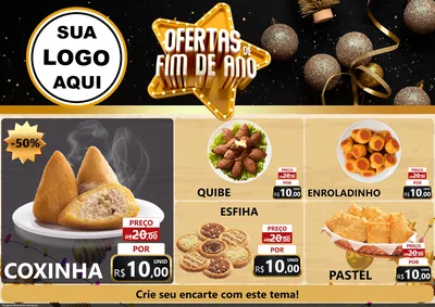 Modelo de Encarte para Encarte A4 Horizontal com o tema Ofertas de Fim de Ano para Salgadaria