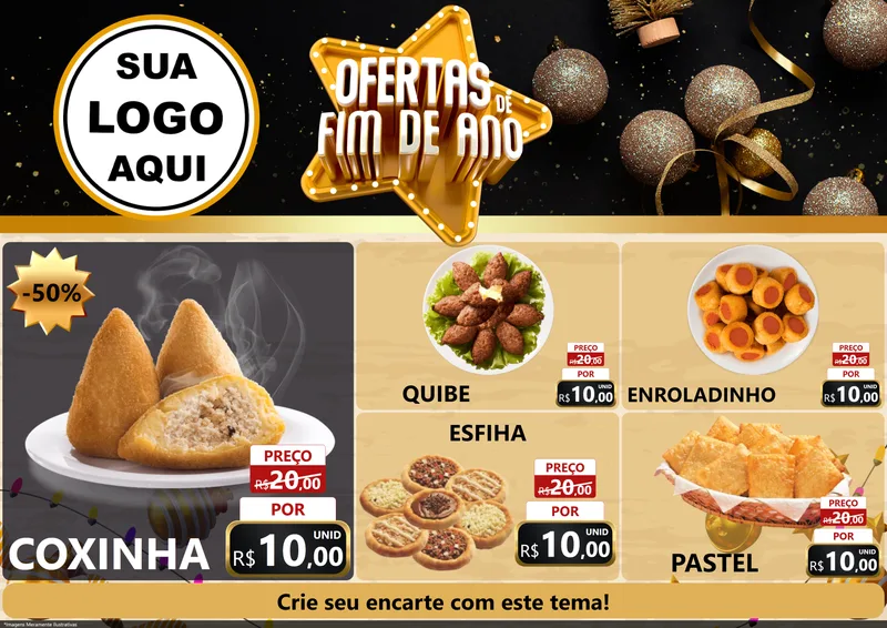 Modelo de Encarte para Encarte A4 Horizontal com o tema Ofertas de Fim de Ano para Salgadaria