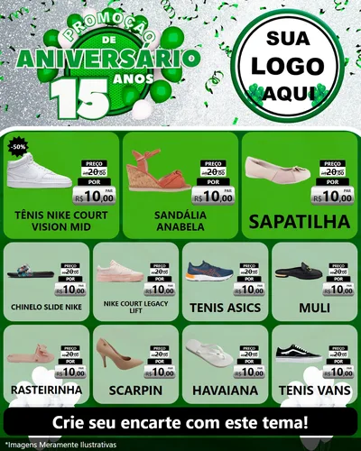 Modelo de Rede Social para Feed Instagram com o tema Promoção de Aniversário - 15 Anos para Calçados