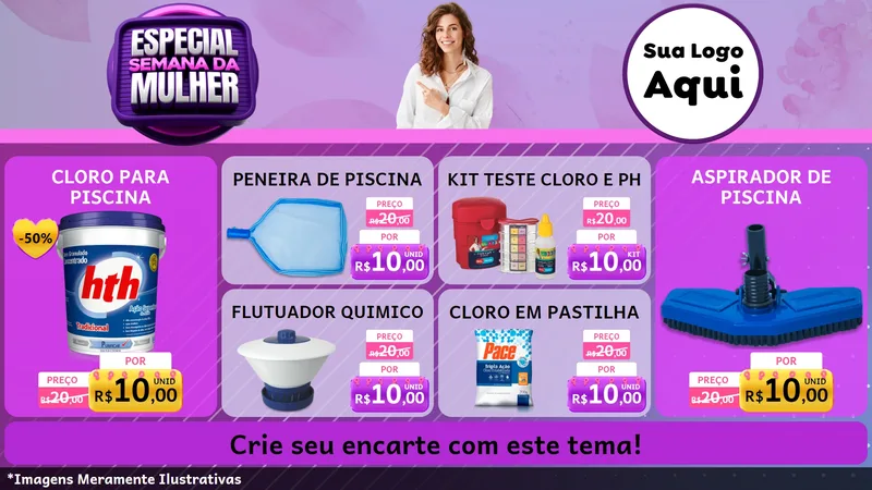 Modelo de TV para TV Horizontal com o tema Especial Semana da Mulher para Produtos para Piscina