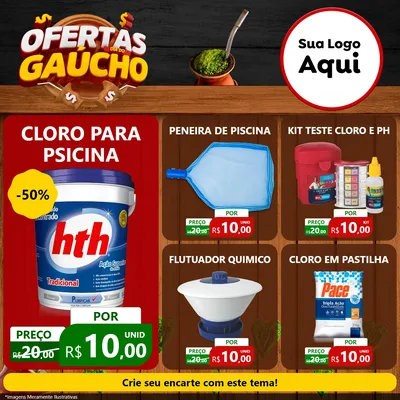 Modelo de Rede Social para Feed Facebook com o tema Ofertas Dia do Gaúcho para Produtos para Piscina