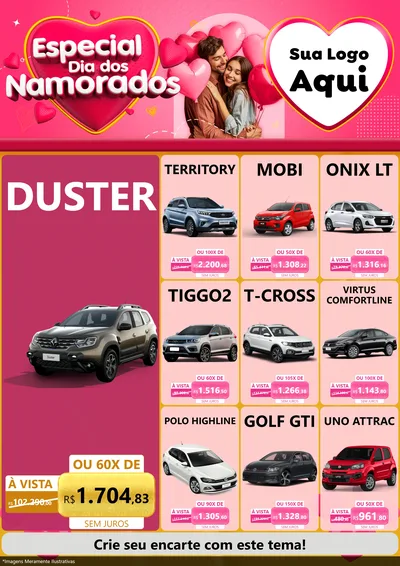 Modelo de Encarte para Encarte A4 Vertical com o tema Especial Dia dos Namorados para Concessionaria de Carros