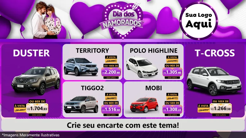 Modelo de TV para TV Horizontal com o tema Dia dos Namorados para Concessionaria de Carros