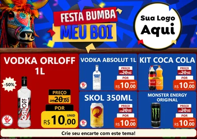 Modelo de Encarte para Encarte A4 Horizontal com o tema Festa Bumba meu Boi para Distribuidora de bebidas