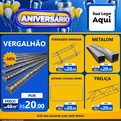 Modelo de Rede Social para Feed Facebook com o tema Aniversário para Ferragens