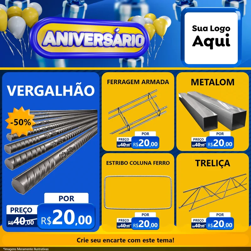 Modelo de Rede Social para Feed Facebook com o tema Aniversário para Ferragens
