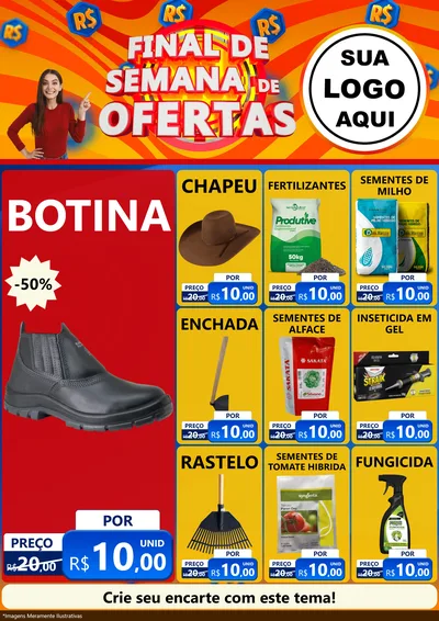 Modelo de Encarte para Encarte A4 Vertical com o tema Final de Semana de Ofertas para Agropecuária