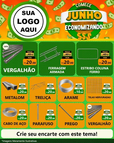Modelo de Rede Social para Feed Instagram com o tema Comece Junho Economizando para Ferragens