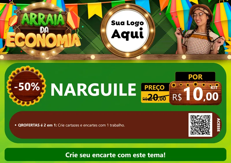 Modelo de Cartaz para Cartaz A4 Horizontal com o tema Arraiá de Economia para Tabacaria
